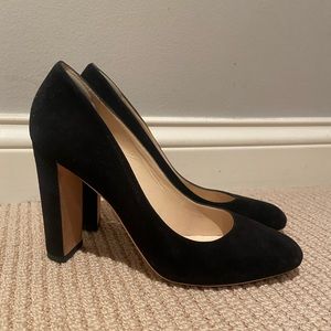 Jimmy Choo black suede round toe heel.   4” heel.  Size 39.5 No dust bag or box.